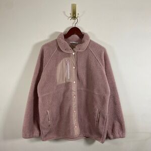 Staccato Mauve Pink Fleece Jacket‎ Button Up Chest Pocket Womens L Cozy Sherpa